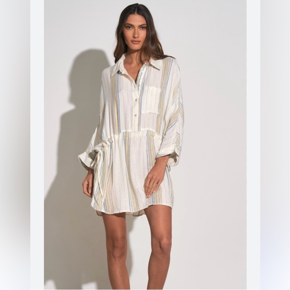 Elan Dobby Stripe Cover Up Shirt Dress XL Beach Resort Tunic Boho Coastal